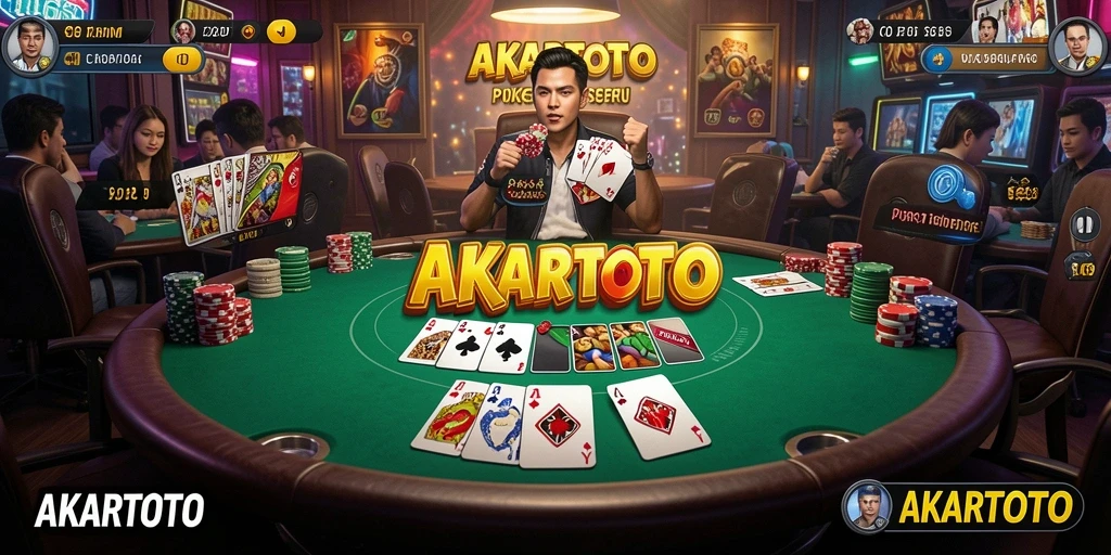 Tangkapan layar gameplay AKARTOTO menampilkan aksi poker yang seru.