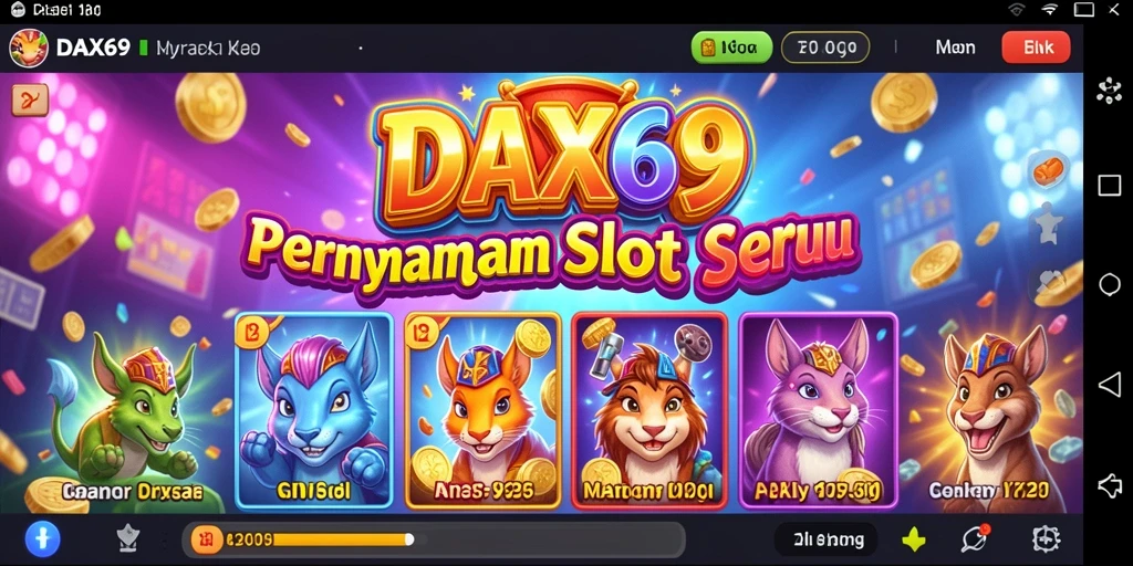 Screenshot gameplay DAX69 menampilkan simbol slot berkilau dan fitur bonus menarik.