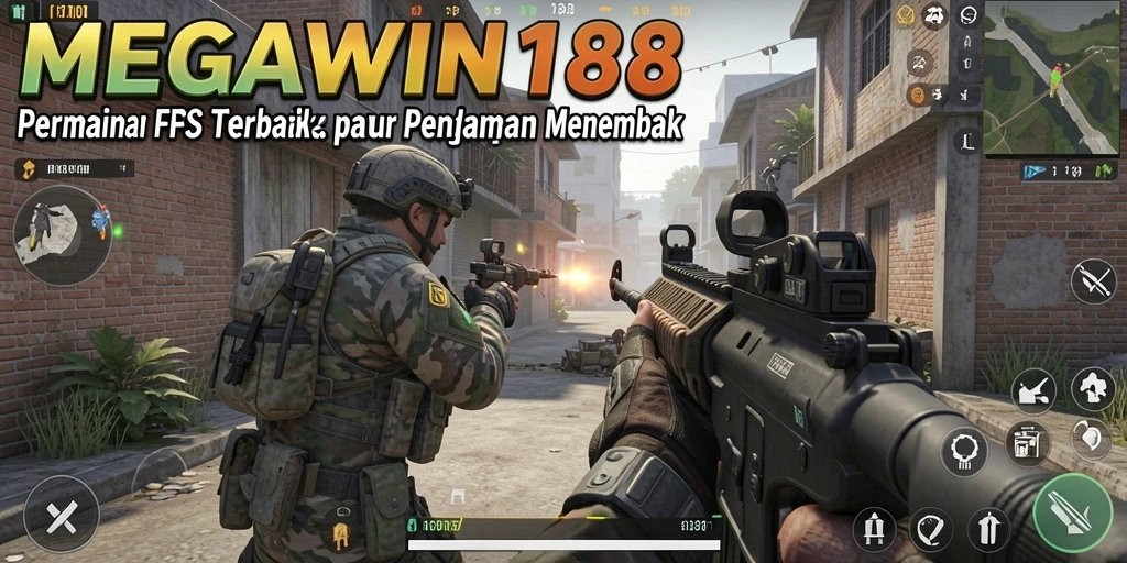 Screenshot menunjukkan aksi intens dalam gameplay FPS MEGAWIN188.