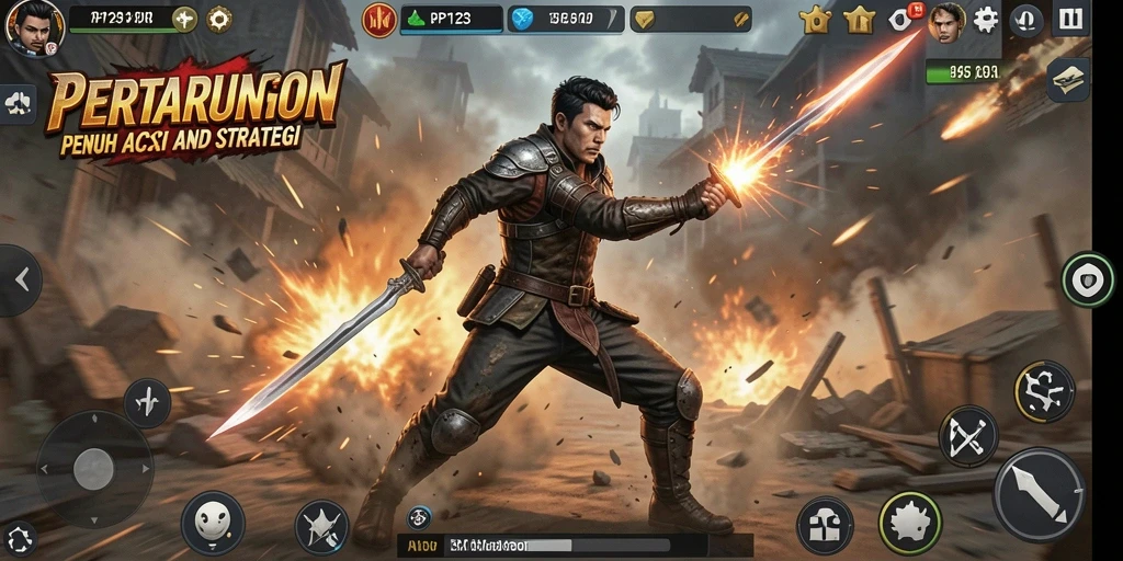 Tampilan gameplay PP123 dengan pertarungan yang intens dan mendebarkan.