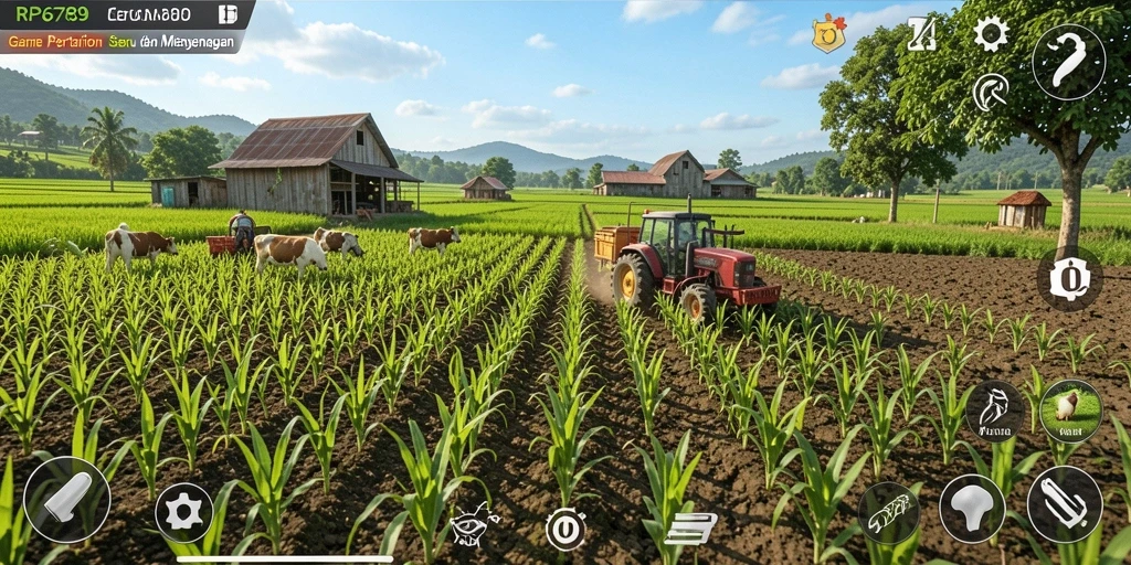Screenshot gameplay RP6789 menunjukkan pemain sedang merawat tanaman di kebun.