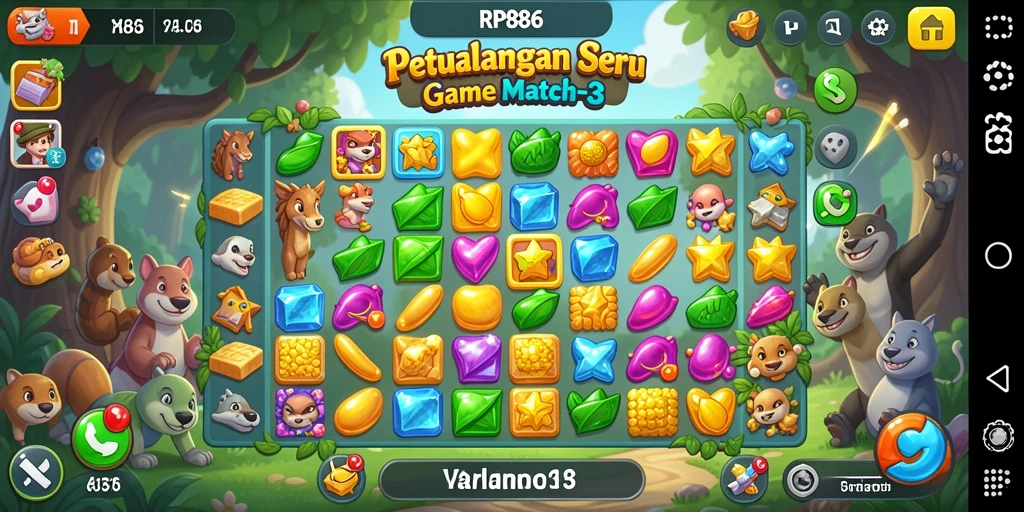Tangkapan layar RP886 menampilkan gameplay seru dan warna-warni dari tantangan Match-3.
